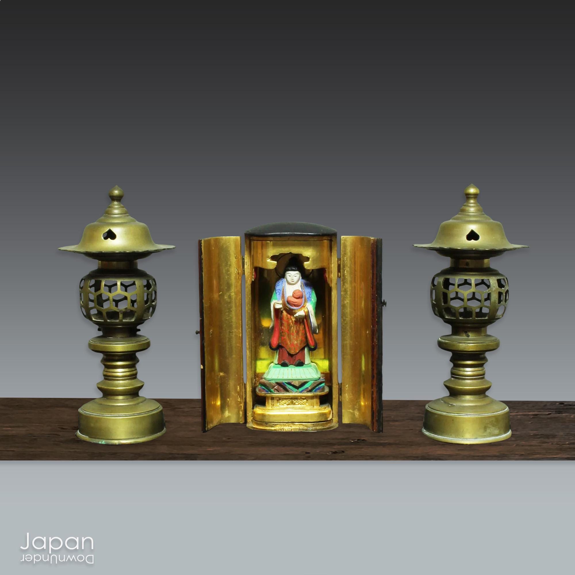 Antique Japanese Kishimojin Zushi: Buddhist Guardian of Mothers