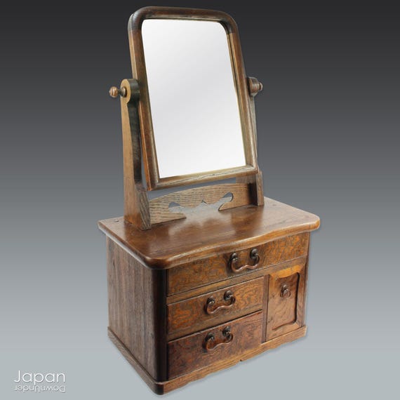 Japanese Antique Kyodai Mirror Stand: Taisho Era Wooden Vanity