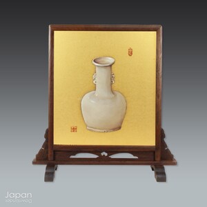 white vase still life table top decor - framed vintage japanese painting