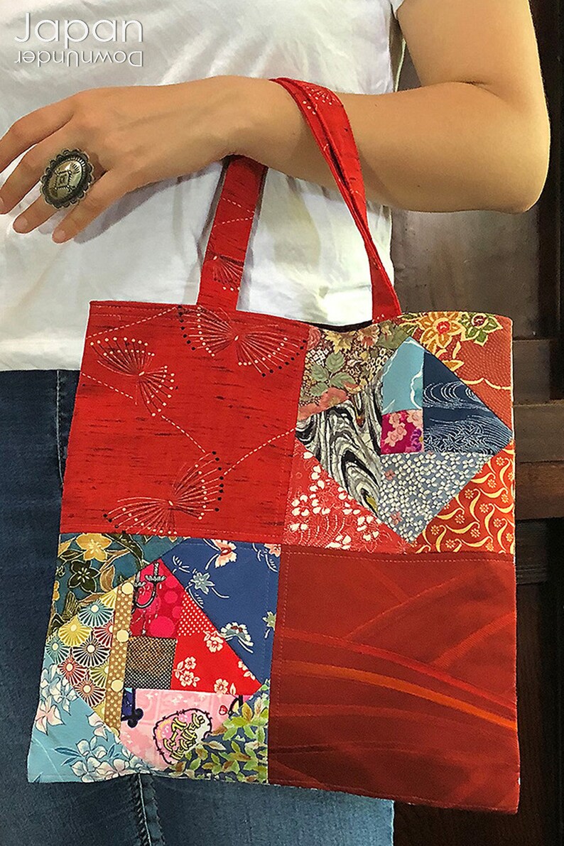 Japanese Tote Bag Silk Kimono Fabric Tote Bag Patchwork Tote Etsy