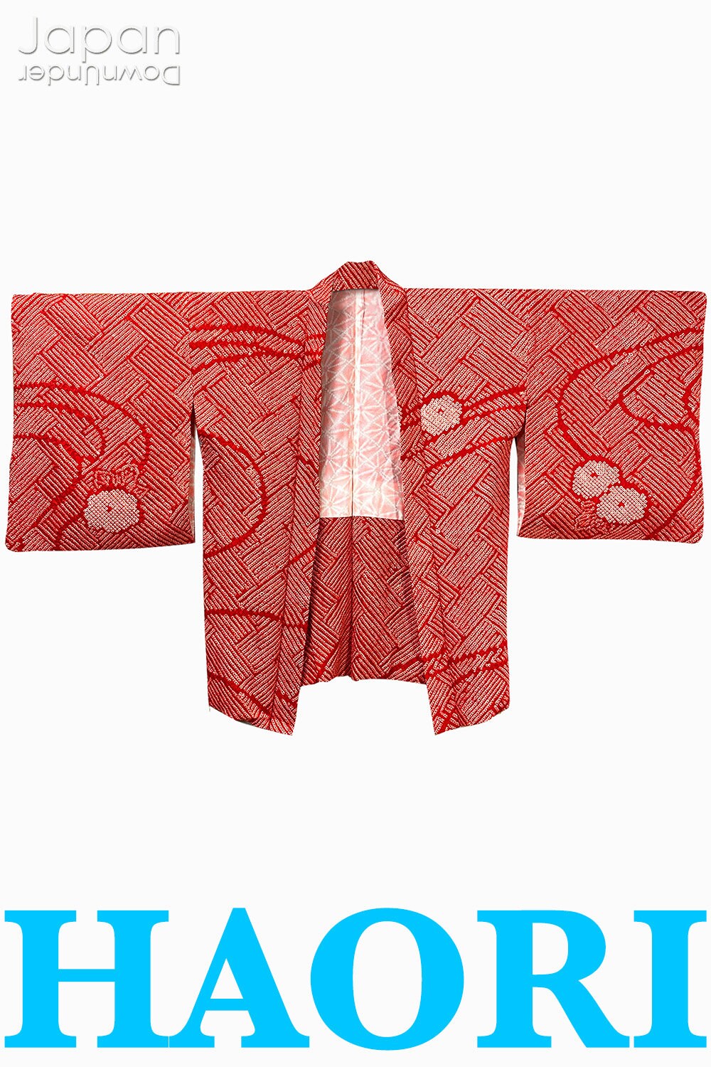 Vintage Japanese Silk Haori Kimono Coat, Red and White