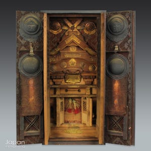 rare japanese antique kamidana shinto shrine for business and sea protection - spiritual folk art