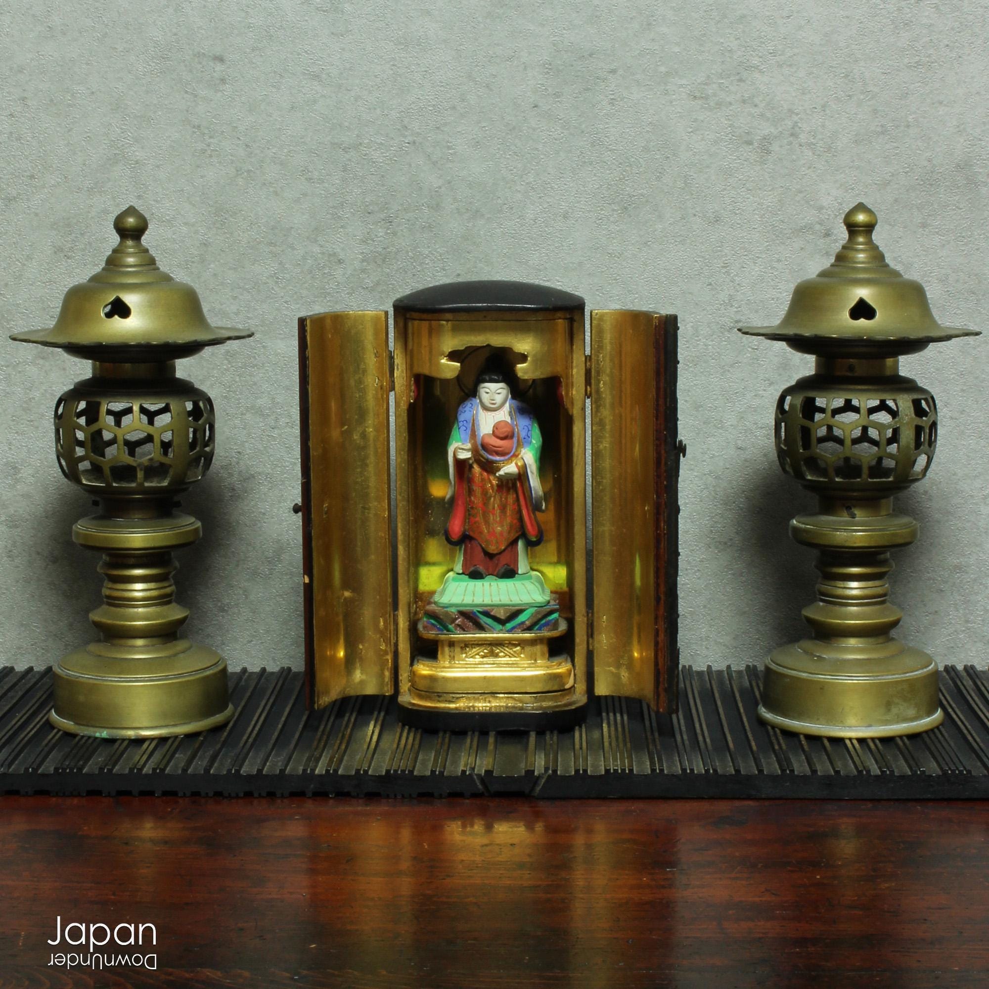 Antique Japanese Zushi Shrine: Kishimojin Goddess, Child