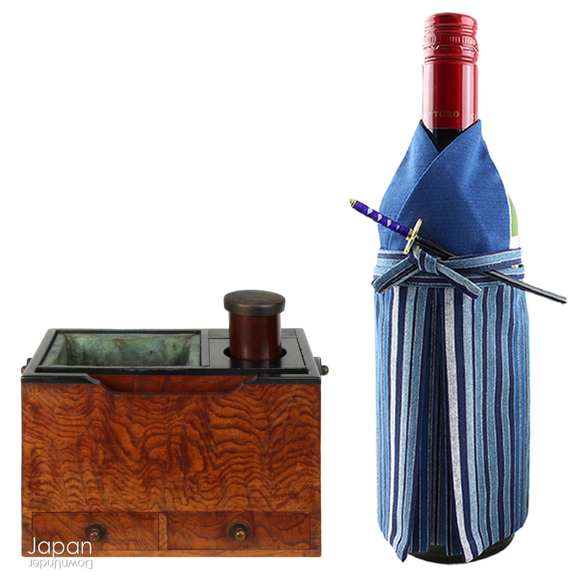 【ほぼ新品未開封】川上たばこ店 Kawakami’s TOBACCO SET Antique Japanese Tabako-bon Smoking Box in Karaki Wood: Sculptural