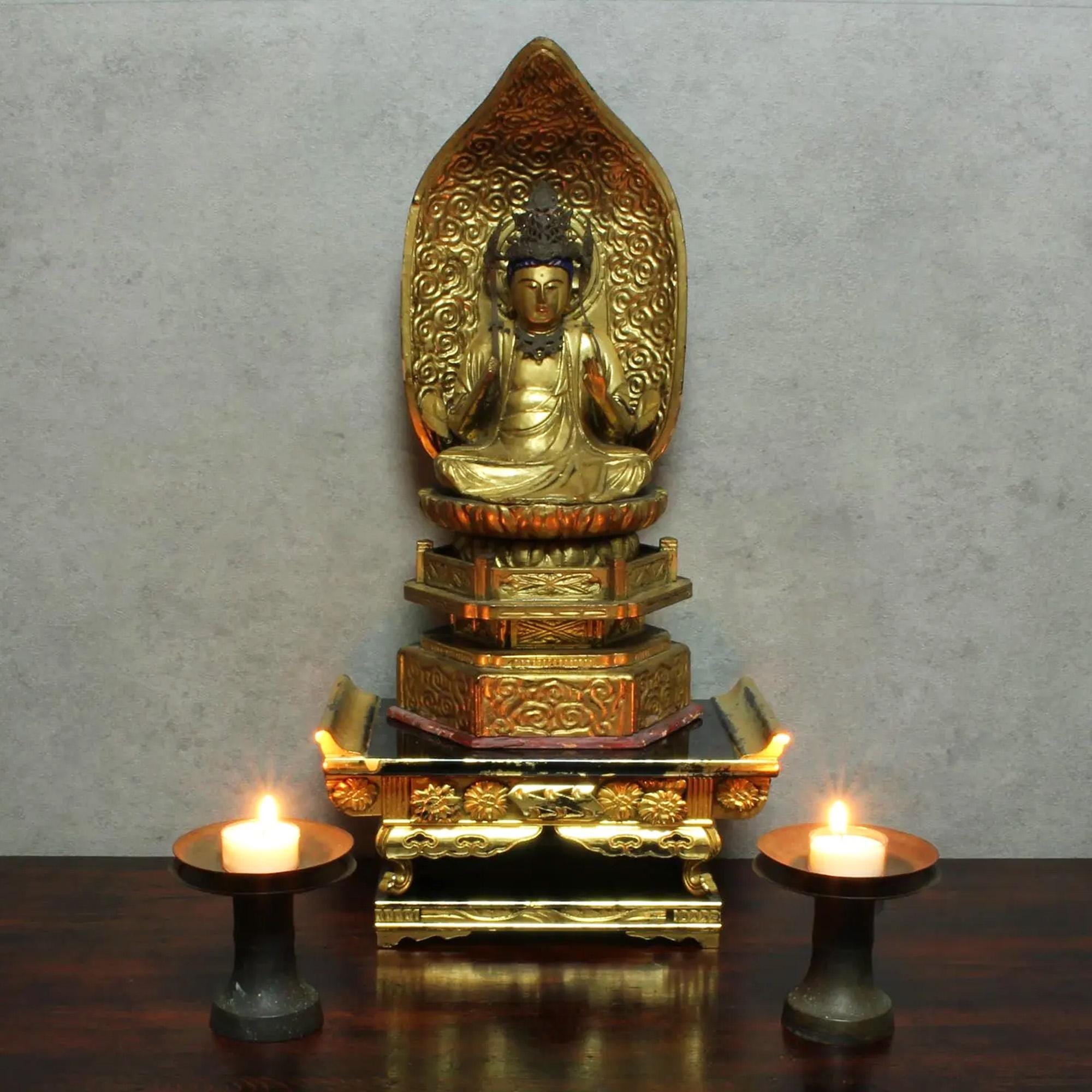 大型アンティーク日本観音像：金箔木製菩薩像、仏教寺院彫刻 - Etsy 日本