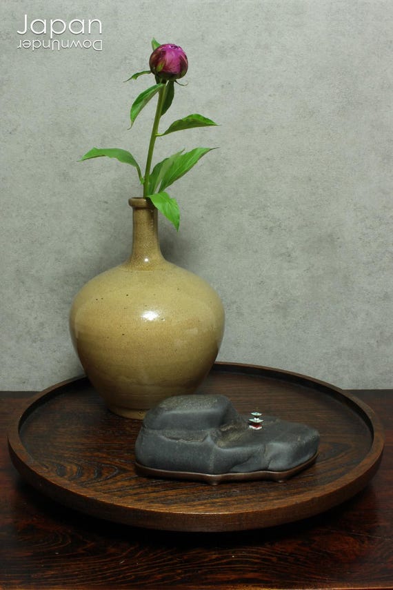 Japanese Suiseki Landscape Stone With Pagoda on Ebony Daiza Stand