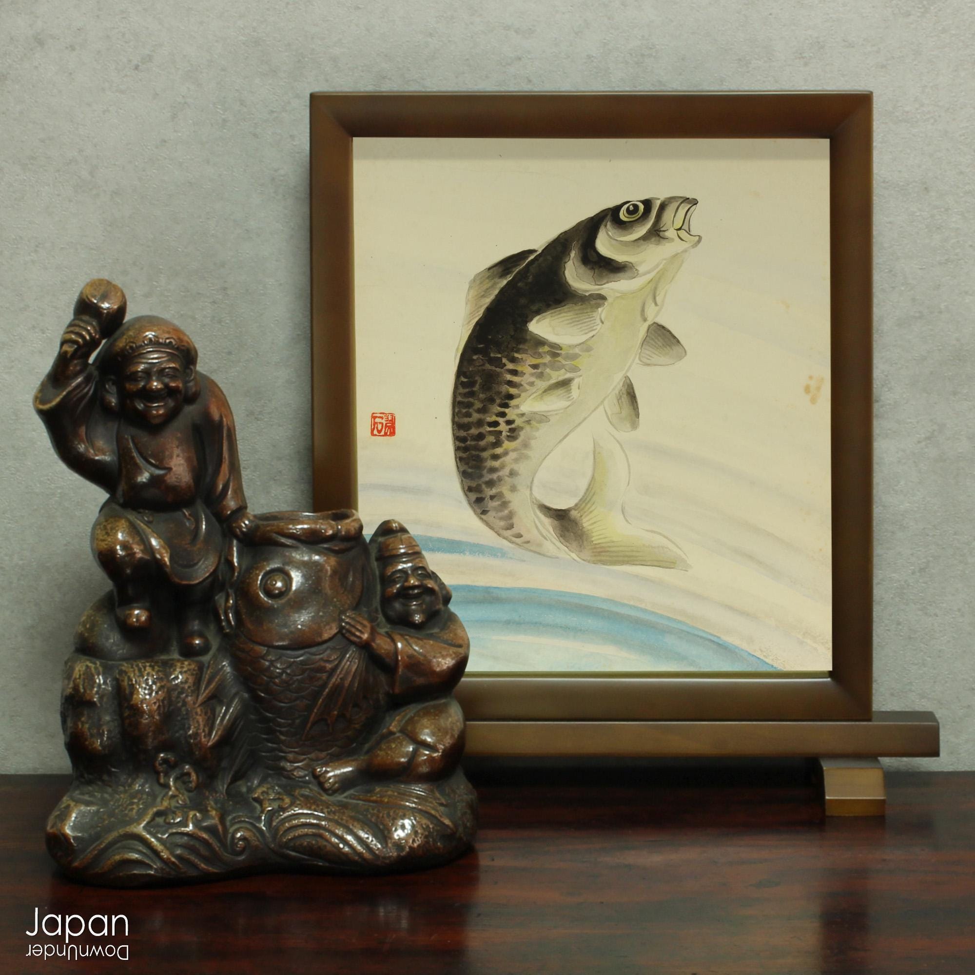 備前焼恵比寿と大黒の鯛の彫刻：明治時代の縁起物 - Etsy 日本