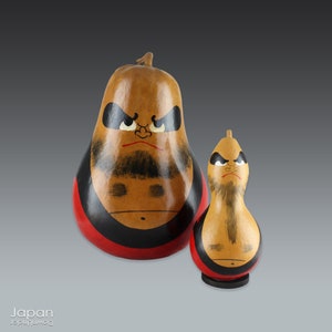 Vintage Japanese Gourd Daruma Doll Pair: Fukube Zaiku Lucky Charm