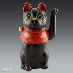 japanese lucky cat - black maneki neko cat decor