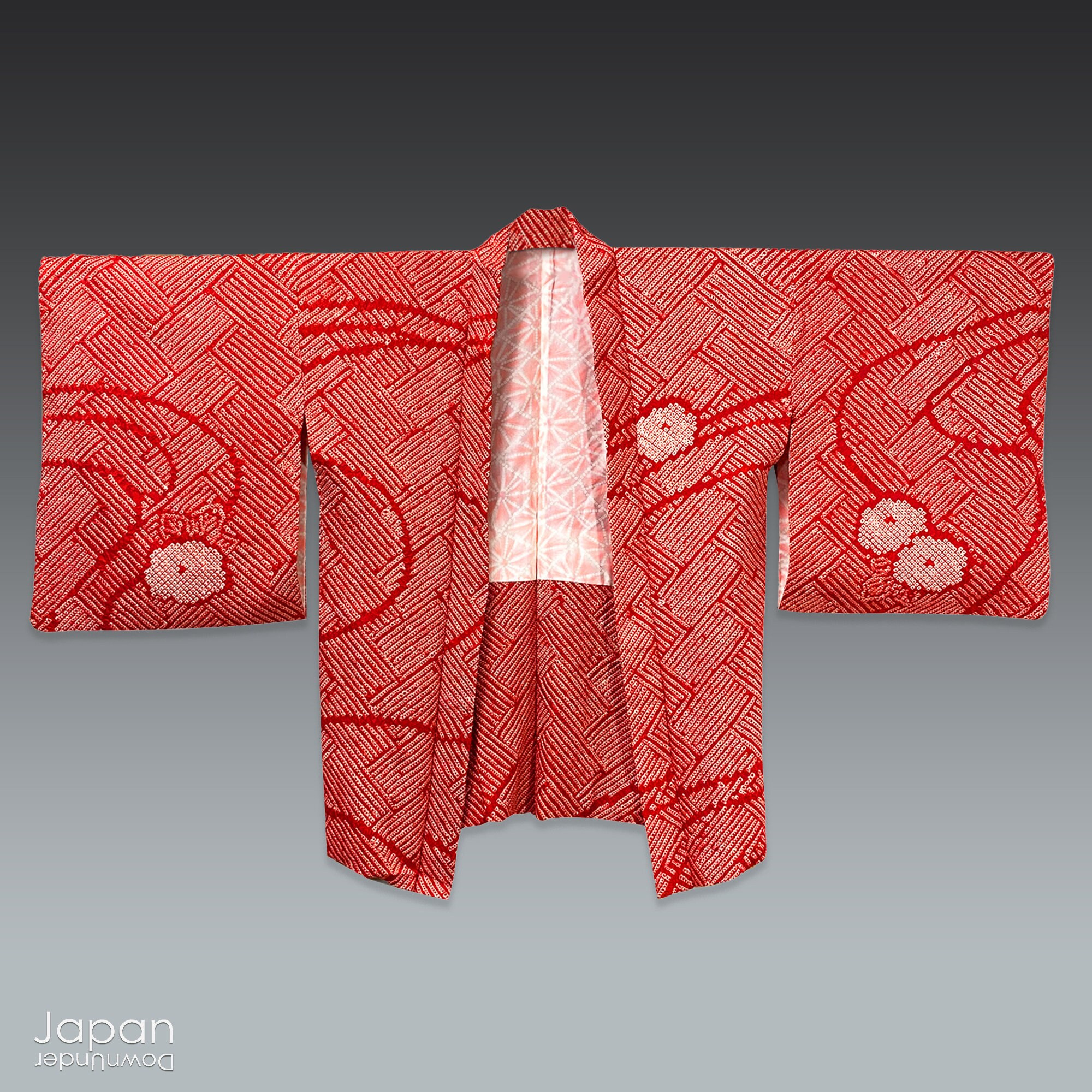 映水作　唐子　古布　ミニサイズ Kimono, Red Kimono, Silk Embroidered Kimono, Short Kimono