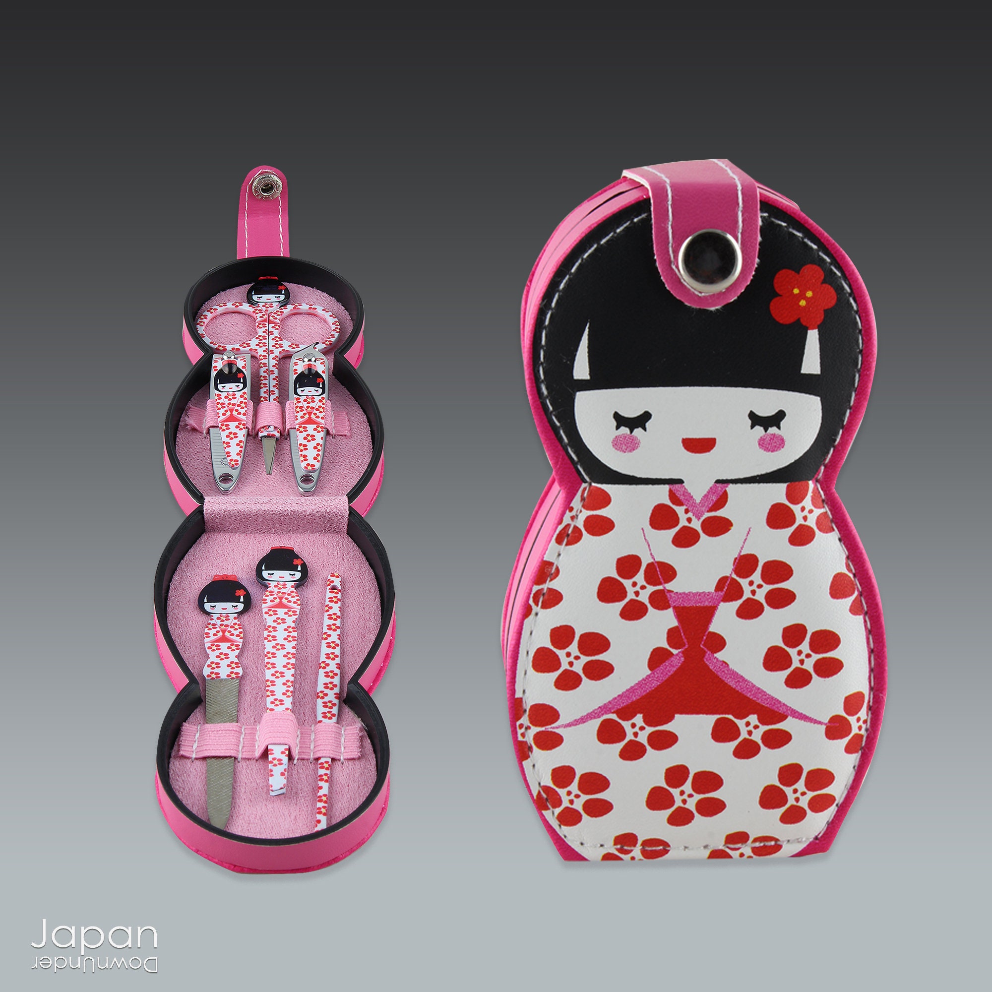 Kimono Girl Nail Kit: Japanese Manicure Set with Plum Blossoms
