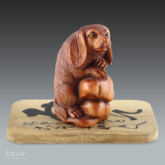 Hand Carved Boxwood Dachshund Netsuke: Japanese Dog Sculpture - Etsy