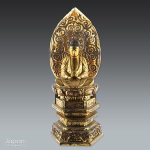 japanese vintage god statue - gold gilt wood amida nyorai sculpture