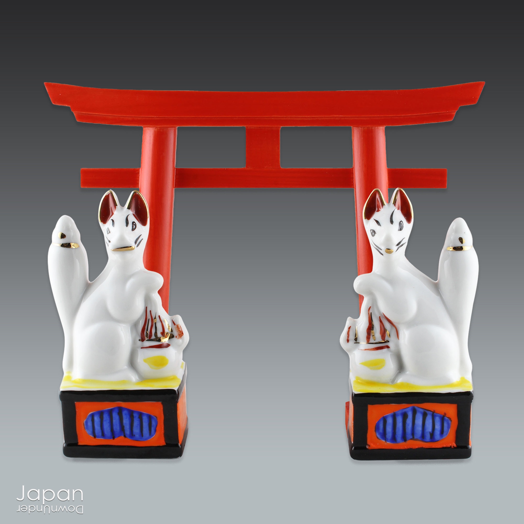 Japanese Ceramic Inari Fox Pair With Red Wooded Torii Gate, Japanese Fox,  Religious Decor -  Finland