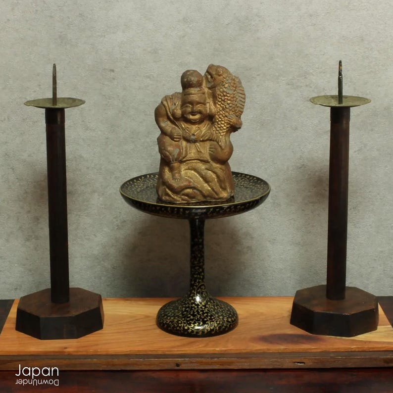 Antique Japanese Wooden Shrine Candle Holders Pair: Meiji Era Folk ...
