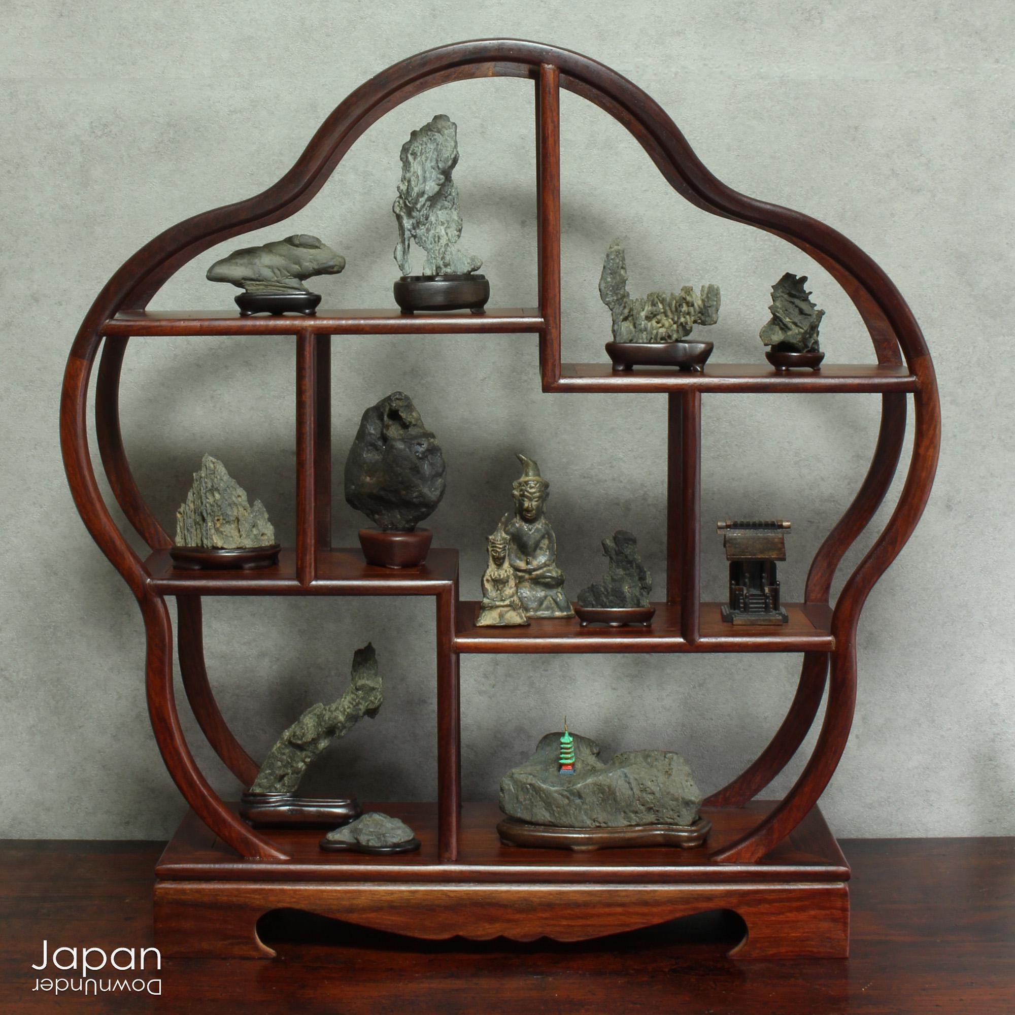 Rare Miniature Suiseki Set on Ebony Daiza: Japanese Viewing Stones