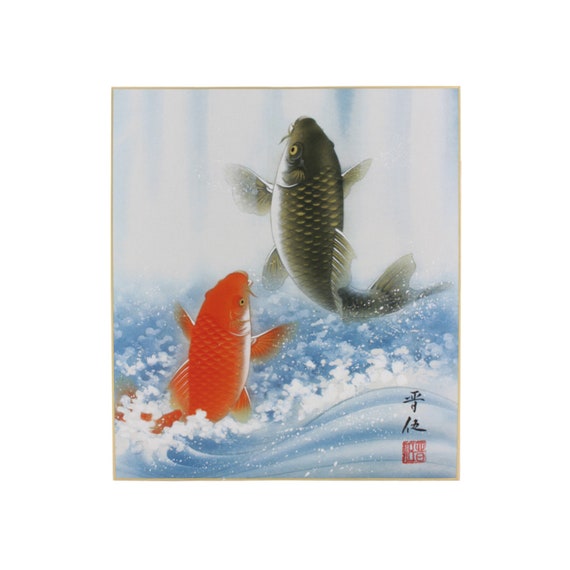 Japanese Print Reproductions Fine Art Print Carp Swimming Up A Waterfall Art Prints Art