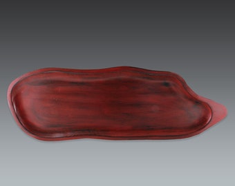 vintage japanese cloud shape red lacquer serving tray, negoro lacquer tray, japanese tray