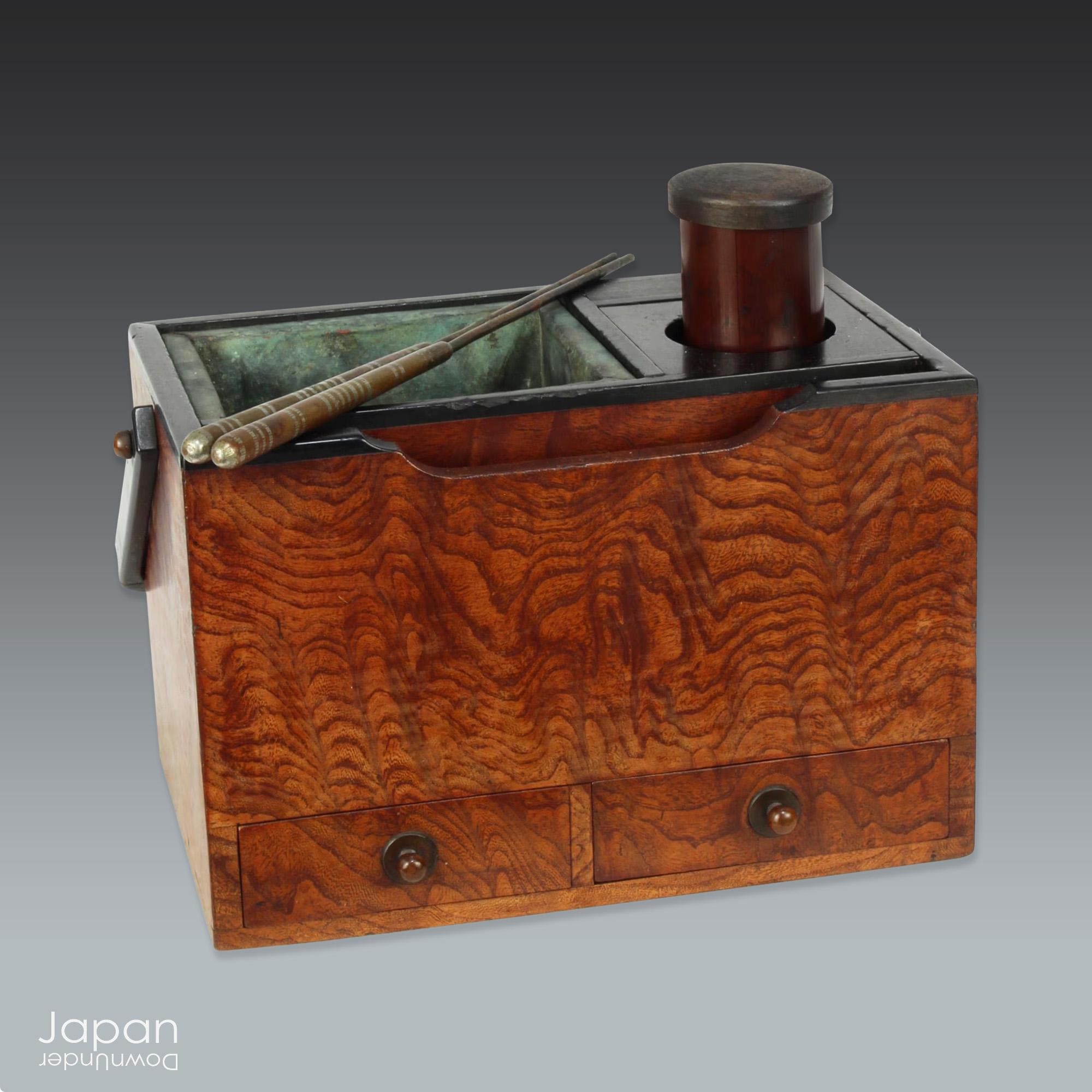 Antique Japanese Tabako-bon Smoking Box in Karaki Wood: Sculptural Storage  Object