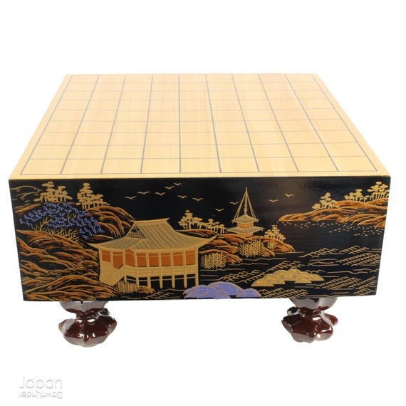 Vintage Miniature Shogi Set: Lacquered Sansui Board Display, Japan