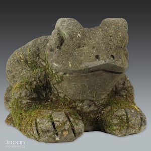 large stone frog statue - japanese garden decor & lucky charm
