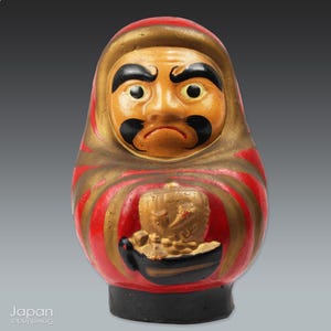 rare meiji era lucky daruma clay doll - japanese folk craft