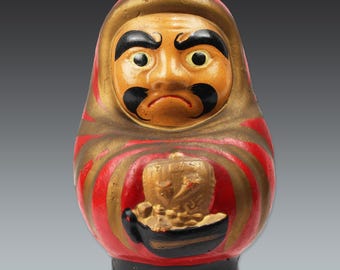 Vintage Daruma Wood Painted Miniature Doll Set of Seven Made in