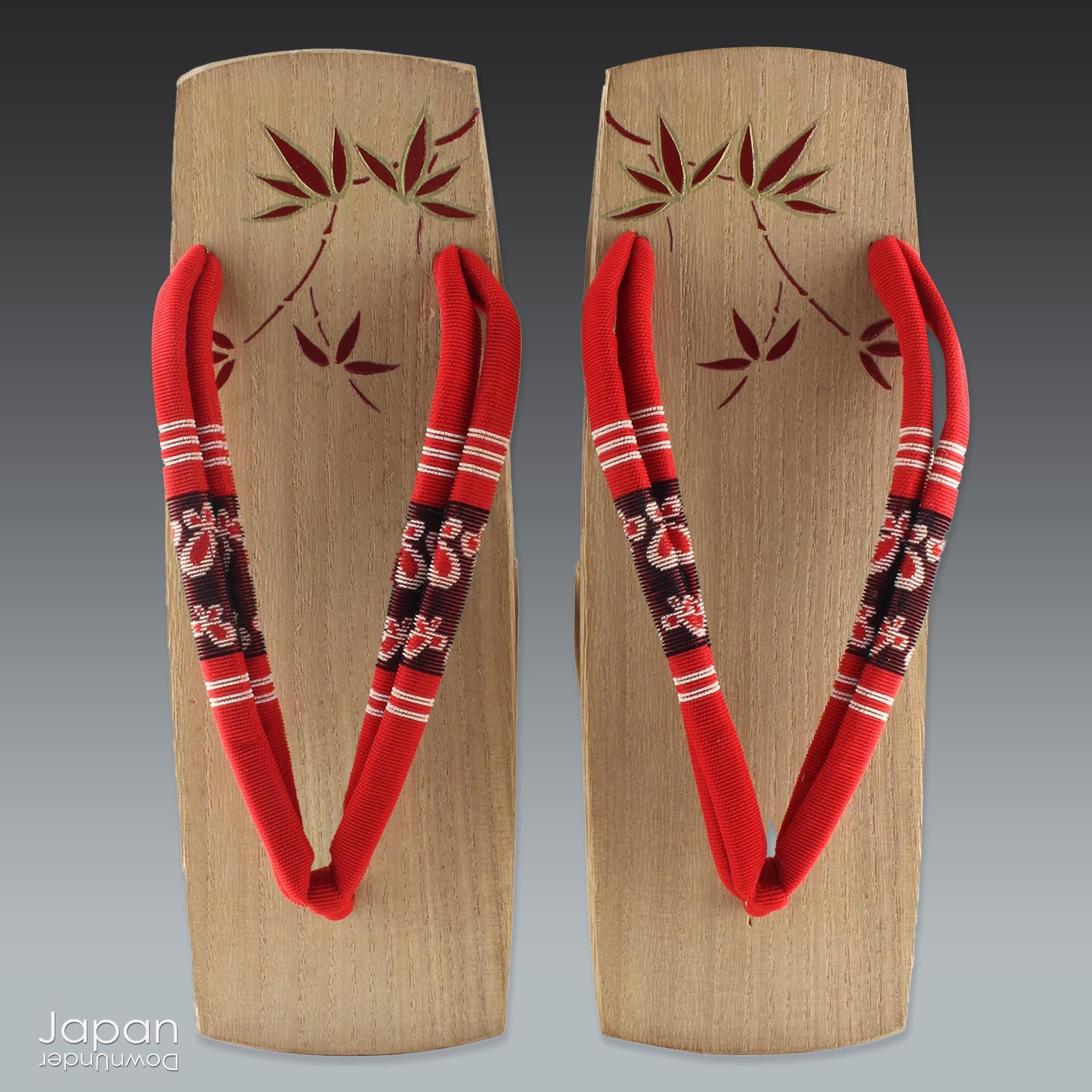 Traditional Japanese Geta Wooden Platform Sandals Burgundy Red Made in Japan M Japanese Wooden Geta Sandals for Women - Cherry Blossom  main image 4