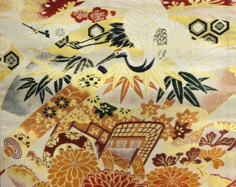 vintage japanese obi, obi table runner, kimono obi belt, chrysanthemum obi, plum blossom obi, silk brocade obi