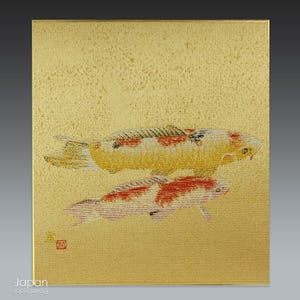 vintage japanese silk woven tapestry - koi fish motivation art