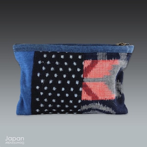 Japanese Boro Sashiko Indigo Pouch: Aizome Kasuri Patchwork Bag, Wabi Sabi Kimono Textile