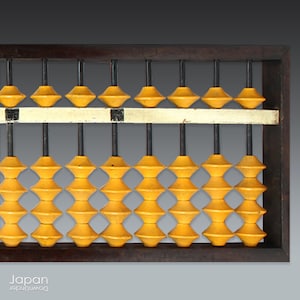 japanese antique extra large classroom abacus with yellow wood beads, japanese soroban, mingei