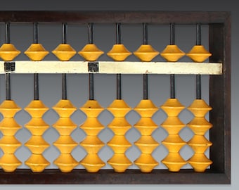 japanese antique extra large classroom abacus with yellow wood beads, japanese soroban, mingei