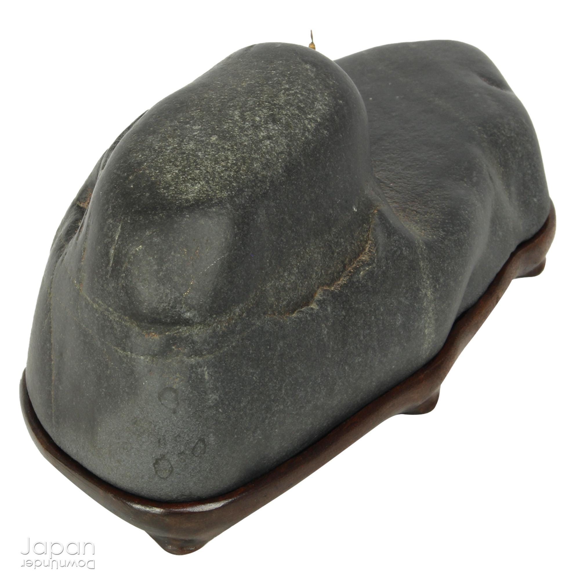 Japanese Suiseki Landscape Stone With Pagoda on Ebony Daiza Stand