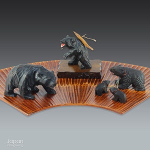 rare vintage japanese miniature bear figurine collection - ainu wood carving folk art