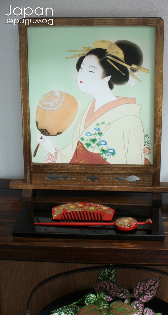 Vtg Japanese Kanzashi Hair Stick Red Hand Painted 3 Fan On Metal Lacquer Japan Kanzashi Kimono Geisha, Yellow & Black Lacquerware  main image 4