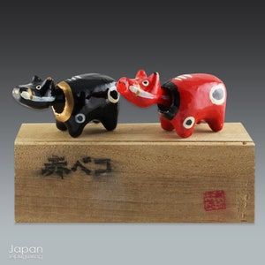 vintage japanese miniature bobblehead cow ornament - paper mache folk art