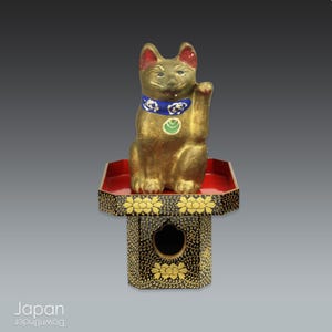 昭和レトロ招き猫貯金箱 – 日本の招き猫フィギュア、片足を上げた白い