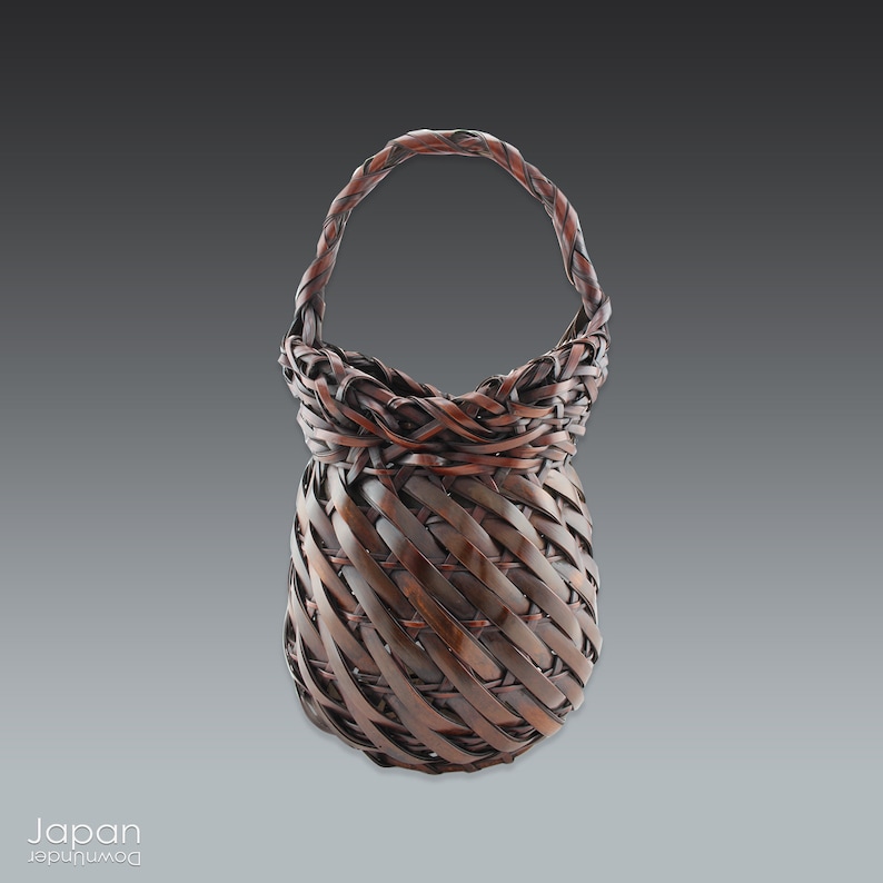 japanese antique woven bamboo flower basket with handle, tea ceremony flower basket image 1
