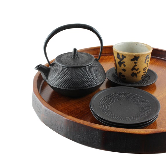 Set of 10 Black Leaf Japanese Cast Iron Tea Coasters 