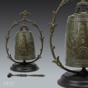 japanese antique bronze buddhist temple bell - religious art