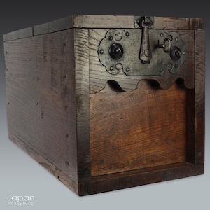 large antique japanese chest - rare rustic wood cash box