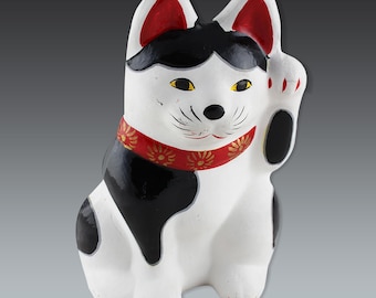 日本製ヴィンテージ招き猫 猫の置物 陶器製 縁起物 1990年代 未使用