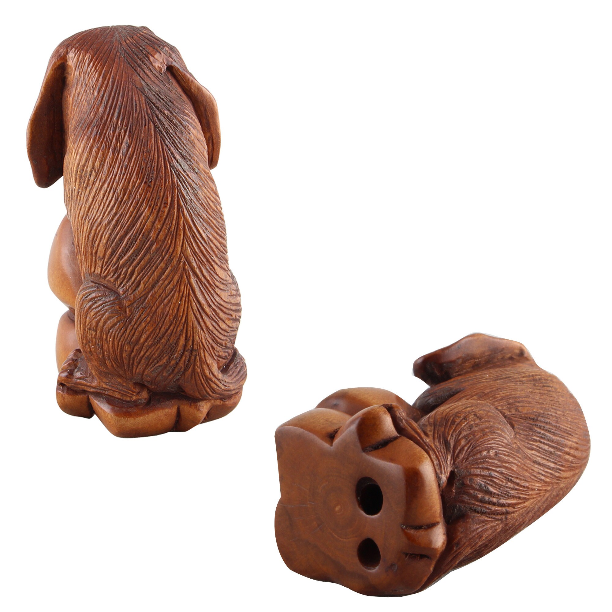 Dog Netsuke, Dachshund Figure, Japanese Netsuke, Hand Carved