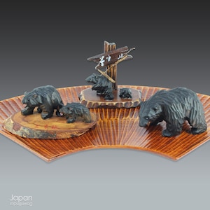rare vintage japanese miniature bear figurine collection - ainu wood carving folk art