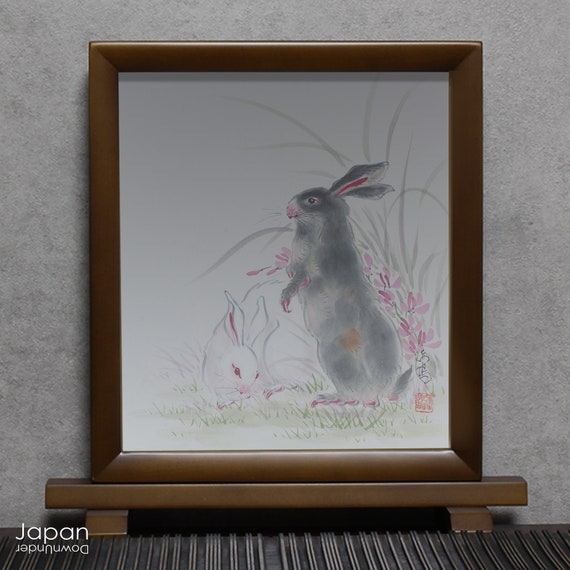 兎絵画色紙