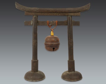 japanese antique bronze torii and suzu bell kamidana decoration