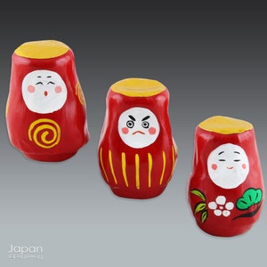 3 japanese daruma, daruma doll set, paper mache daruma,  japanese lucky charm, japanese folk craft