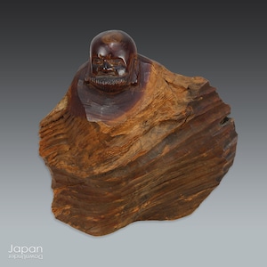 Antique Kibori Wood Daruma Ornament: Hand Carved Japanese Interior