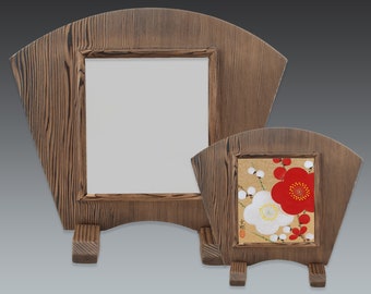 mini shikishi frame, smoked sugi wood fan shikishi frame with glass cover, table top frame, wall frame, japanese art frame